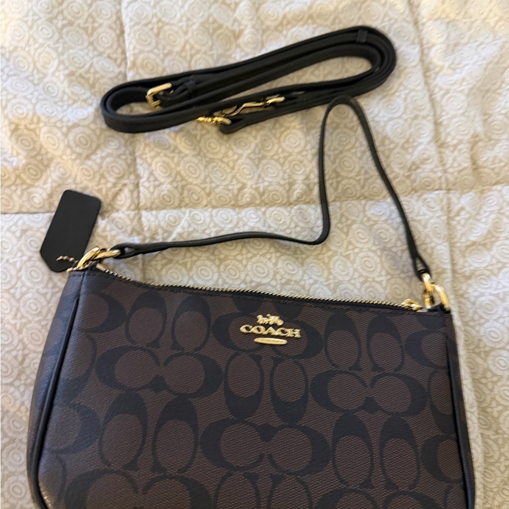 Coach Signature Black and Brown Crossbody Bag